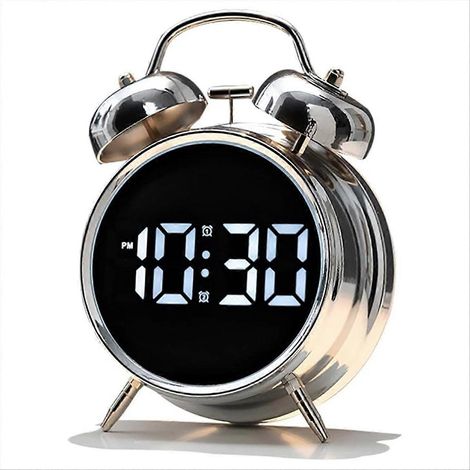 Réveil rétro en métal avec cloche, grands chiffres rétro et rétroéclairage, petit réveil numérique de chevet pour chambre à coucher. (1/5)