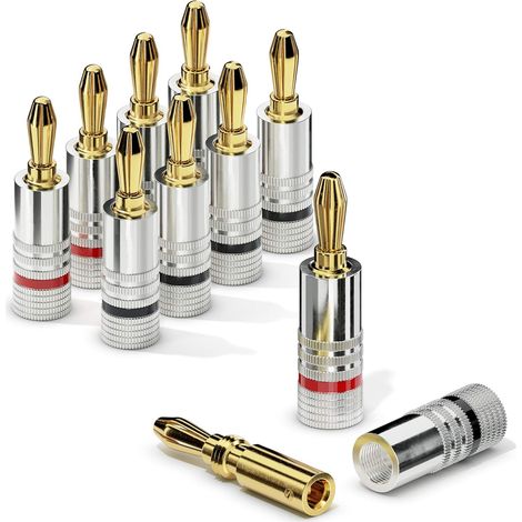 Lot de 8 Fiches Bananes, Plaqué Or 24 Carats, Câble 6 mm², Code Couleur Rouge Noir, Système Hifi