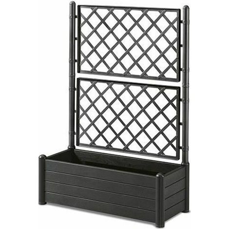 STEFANPLAST Bac a fleurs rectangulaire avec treillis - Finition en bois - 100 x 43 x H 142 cm - 80 L - graphite (1/2)