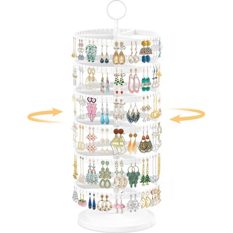 Support de boucles d'oreilles rotatif avec 342 emplacements en U pour femmes et filles, grand support de rangement réglable en plastique à 6 niveaux avec plateau en métal pour boucles (1/5)