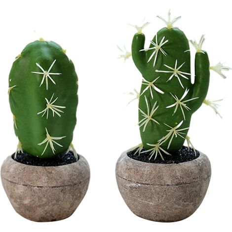 Lot de 2 cactus artificiels, mousse durable, pots en pulpe, décoration intérieur extérieur, maison bureau (1/5)