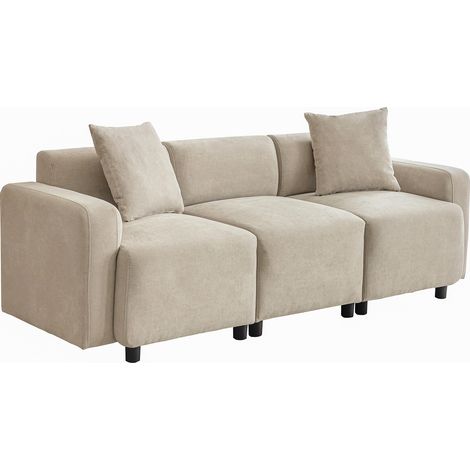 Canapé 3 places beige en tissu, assise large de 57 cm, dossier haut, 2 coussins inclus, style designer pour salon, chambre ou bureau - CHICFURN (1/5)