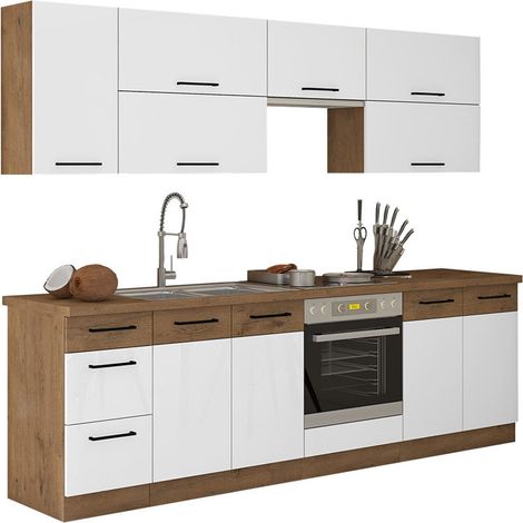 Ensemble de cuisine modulaire Wood White 138 , 260x52cm, Plan de travail, Stratifié, LED (1/5)