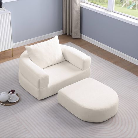 FloraGrace Sofa modulaire réversible, chenille beige, assise large, usage salon chambre bureau (1/5)