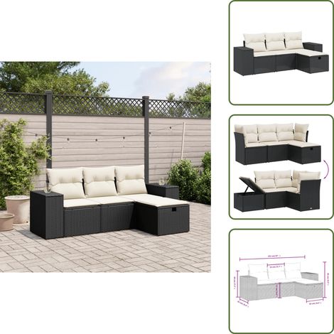 The Living Store Salon de jardin 4 pcs avec coussins noir résine tressée - Salon De Jardin - Mobilier Extérieur - Salon D'extérieur - Set De Salon - Chaise Longue