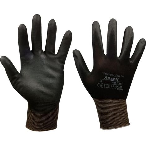 SW-Stahl Z634 Nylon Feinstrickhandschuhe Größe 9/L I schwarze Arbeitshandschuhe 10 Paare mit PU-Beschichtung