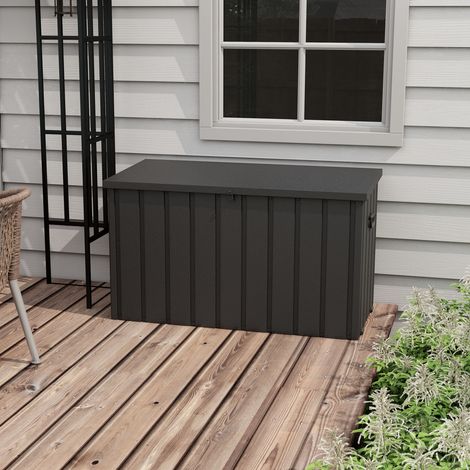 Cassapanca da giardino in metallo da 450 litri con molla a gas, ruote e maniglia - dimensioni 125,5L x 61,5W x 70H cm
