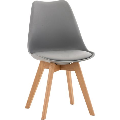 Chaise de salle à manger x1 design scandinave en plastique et PVC gris et pieds en bois clair 100002272 (1/5)