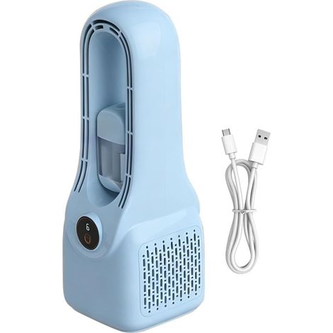 Ventilateur de bureau portable, avec réservoir d'eau visible et fonction de brumisation, ventilateur sans pales rechargeable, port Type-C, adapté pour le chevet ou la chambre universitaire (bleu) (1/5)