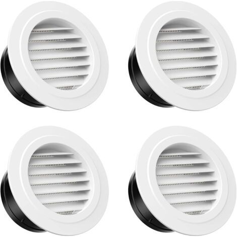Lot de 4 Grille de Ventilation Ronde, Grille D’aération en Plastique avec Moustiquaire, Grille Aeration pour Salle de Bain, Cuisine, Bureau, Blanc 100mm (1/5)
