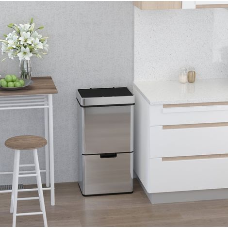Pattumiera cucina 72 L argento con sensore, 3 scomparti, inox e ABS MEUBLIV (1/5)