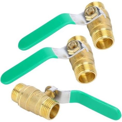 3 pièces 1/2in Vanne à Bille, Vanne d'Arrêt en Laiton de Double Filetage Mâle, pour Système de Canalisation d'Eau Froide ou Chaude (1/5)