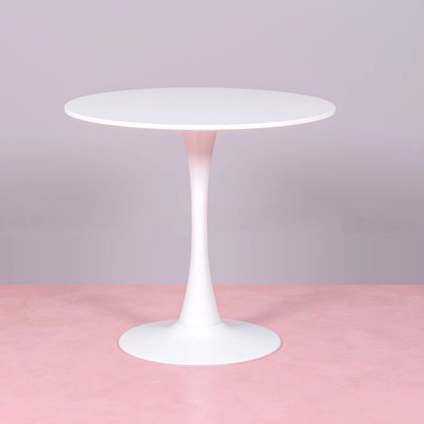 Table à manger ronde 80cm – Plateau en bois MDF – Base en acier laqué blanc – Style moderne minimaliste – Furnmod Design Your Space (1/9)