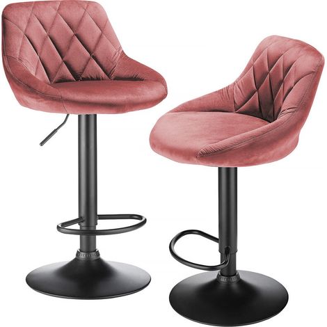 Lot de 2 Tabouret de Bar Tabouret de Cuisine Tabouret de Bar en Velours, rose Chaise Bar Cuisine, Réglable en Hauteur et Rotatif à 360°, Chaise de Bar avec Repose-Pieds en Métal (1/5)