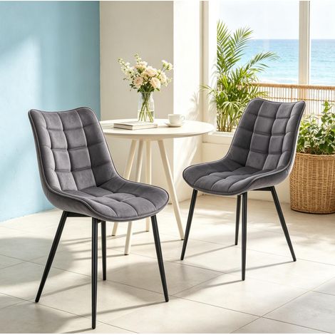 Pack de 2 sillas de comedor tapizadas en terciopelo, gris oscuro, patas metálicas OKMYHOME (1/5)