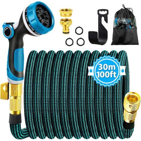 Expandable Garden Hose, 30m Garden Hose with Retractable Garden Hoses with 10 Function Spray Nozzle, 100ft (1/4)