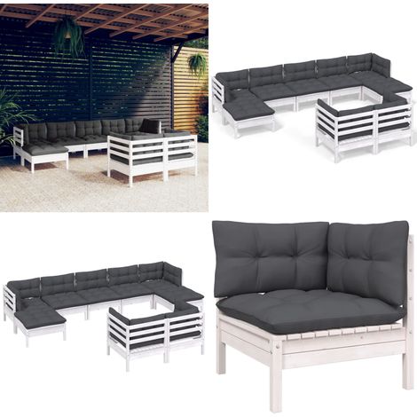 Salon de jardin 9 pcs avec coussins blanc bois de pin massif - Salon De Jardin - Mobilier De Jardin - Ensemble Salon De Patio - Meubles De Terrasse - Chaise Longue - Home & Living (1/5)