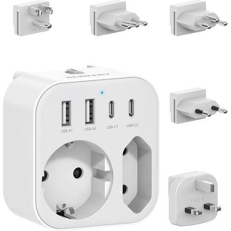 Adaptateurs de Prise Internationaux, Prises de Voyage Universelles avec USB C, Adaptateurs de Voyage pour USA, UK, Europe, Italie, Suisse (1/5)