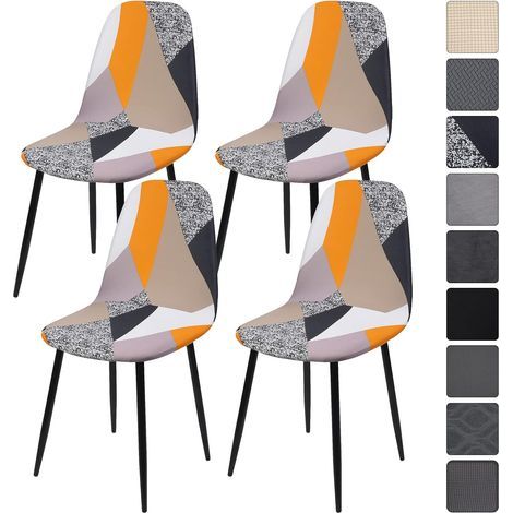 Skandinavische Stretch-Stuhlhussen, bedruckte Esszimmerstuhlhussen, Stuhlhussen für Bankette, Hotels, Wohnungen, Dinnerpartys, Hochzeiten und Restaurantdekoration, geometrisches Design, 4-teilig (1/5)