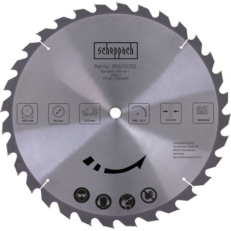 Scheppach Lame de scie circulaire HW - Ø 405 mm - 32 dents - Alésage 30 mm - Pour bois massif et panneaux de bois massif