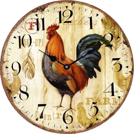 Horloge Murale En Bois - Design Coq - Silencieuse - Diamètre 30 Cm - Pour Décoration Intérieure - 1 Pièce (1/5)
