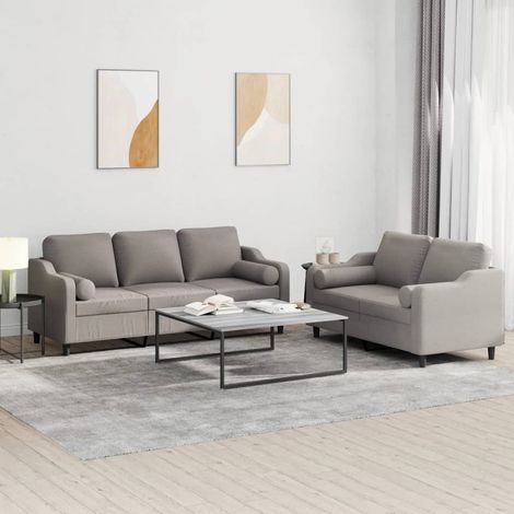 2-tlg. Sofagarnitur mit Kissen Taupe Stoff (1/5)