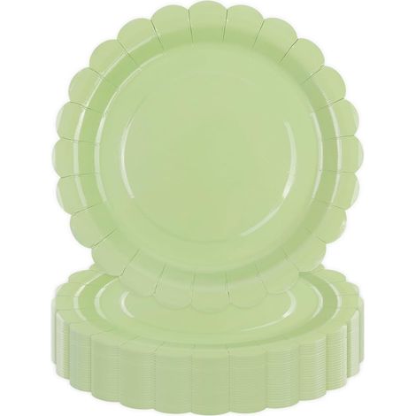 Assiettes en carton - 50 pièces - Vert - Bords festonnés - 18 cm - Pour anniversaires et mariages (1/5)