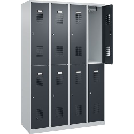 C+P Doppelstöckiger Spind Basis PLUS, 8 Fächer, 1850x1200x500mm, 7035/7016 (1/5)