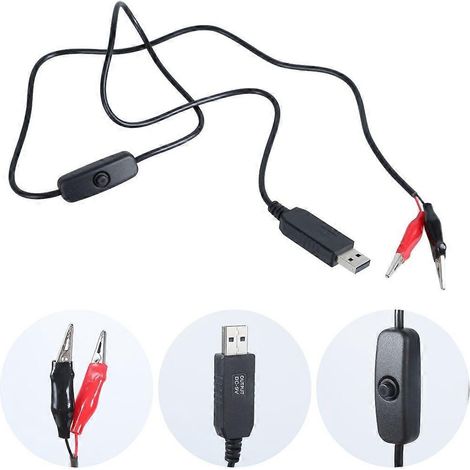 Câble de conversion USB vers 9 V, 2 pinces crocodiles, pinces de test électriques (1/4)