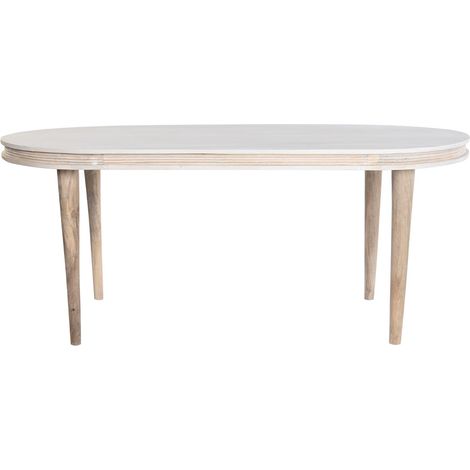 Pegane – Table de salle à manger ovale en bois massif blanc – Longueur 180 cm x Profondeur 90 cm x Hauteur 76 cm – Pieds chêne nordique (1/5)