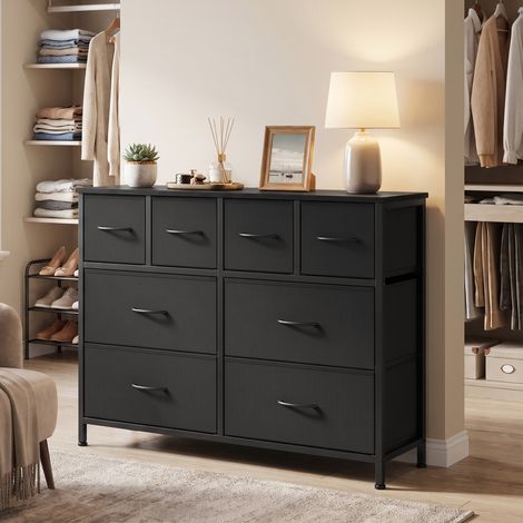 Commode avec 8 Tiroirs en Tissu, Meuble de Rangement pour Chambre, 98,7 x 30 x 74,7 cm, Noir (1/5)
