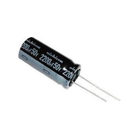 Condensateur électrolytique 2200µF 50V – Dimensions Ø16x30mm – Tolérance ±20% – Durée de vie 2000h – Température -40 à 105°C – Samxon
