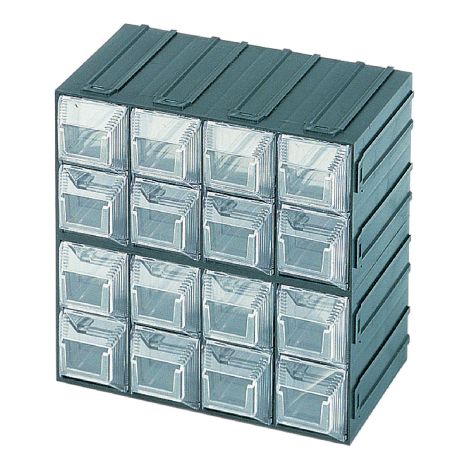 Cassettiera Terry Vision 12 portaminuteria a 16 scomparti cassetti corpo verde e cassetti trasparenti
