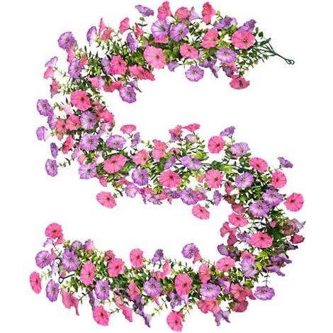 Lot 2 Guirlandes Fleurs Artificielles Eucalyptus Pétunia, 180 cm, 116 Fleurs Soie, Extérieur Intérieur (1/5)