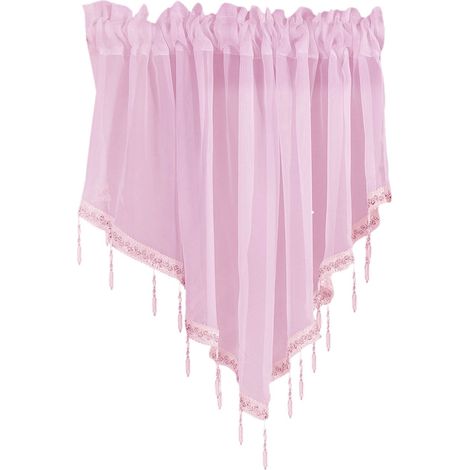 Rideau Voile Semi Transparent - Ourlet À Perles Et Pompons - Poche Pour Tringle - 130 x 60 cm - Rose - 1 Pièce (1/4)