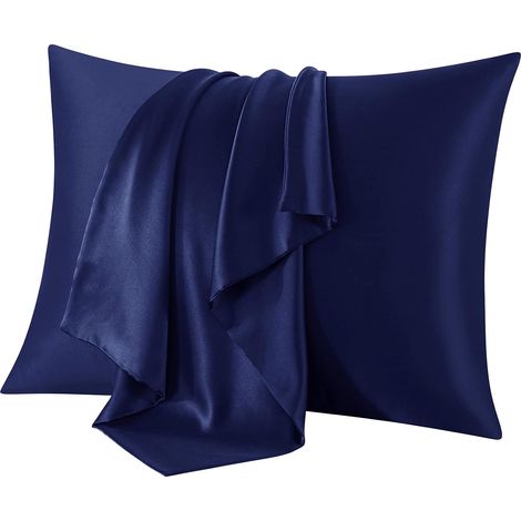 Taie d'oreiller 100% Soie, pour Cheveux et Peau, des Deux côtés Taie d'oreiller en Soie de mûrier 21 Momme 600 Fils au Pouce Doux et Respirant （Bleu Marin, la Norme: 51x66cm, 1 pièce） (1/5)