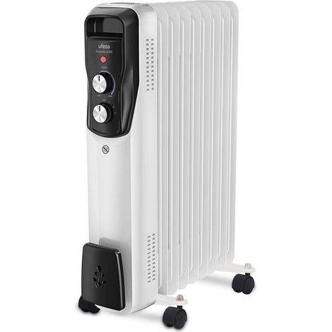 Radiateur d'Huile, 9 Éléments, 2000W, Thermostat Métallique Réglable, Poignée de Transport et Roues, Blanc. (1/2)