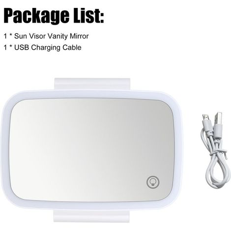 Miroir d'appoint Miroir de Soleil Lumineux pour Voiture avec LED - Support Clip Réglable, Pliable, Étanche, Rechargeable USB - Blanc, 17.9x11.9cm, ABS (1/5)