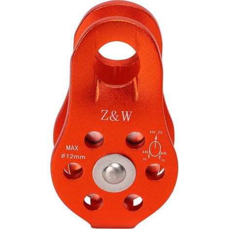 Poulie d'escalade orange à plaque latérale fixe, poulie simple à un seul galet, équipement de transport pour levage de poids et téléphérique. (1/5)