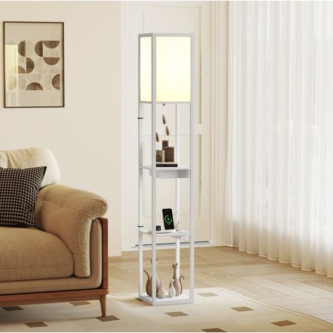 Stehlampe 26x26x159 cm in Weißem MDF mit Regalen und USB-Anschlüssen für kompakte Räume – MEUBLIV (1/5)