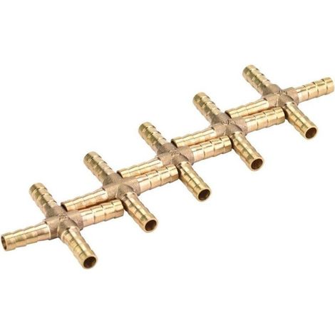 5pcs Laiton Croix 4 Voies Raccords de Joint Tuyau Connecteur Barbelé Air Eau Mazout Essence 6/8/10 / 12mm Pour la Connexion Tuyauterie(6mm) - (1/5)