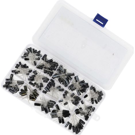200-teiliges Set mit Aluminium-Elektrolytkondensatoren, 15 Werte, 0,1–220 µF, radiale Sortierbox für Elektronik-Bastler (1/5)