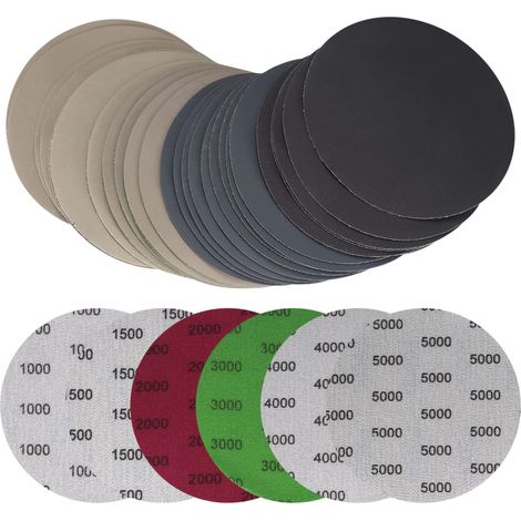 30 Pièces Disques de Ponçage, Papier de Verre 125 mm/5 Pouces Ronds, Disques Abrasifs de Ponçage Humide et Sec pour Voiture Bois Meubles Verre Métal - Grain 1000/1500/2000/3000/4000/5000 (1/5)