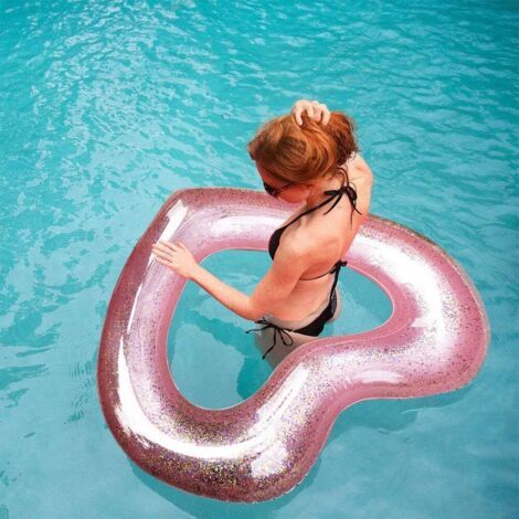 Bouée Gonflable, Anneau de Natation en Forme de Coeur Rose, Flotteur de Piscine de Radeau Gonflable Gonflable, Jouets de Piscine pour Adultes 47X47X6inch (1/5)
