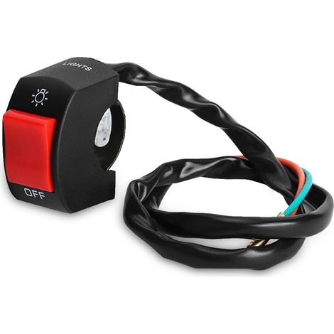 Commutateur universel de guidon de moto 22mm 7/8 pouces 12V - commande du bouton d'allumage/d'éteindre du phare pour les motos, les motos (rouge) (1/5)
