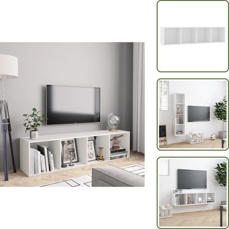 Bibliothèque/Meuble TV Blanc 143x30x36 cm - Bibliothèque Murale - Étagère Murale - Bibliothèque Blanche - Meuble Tv Blanc - Rangement Mural (1/5)