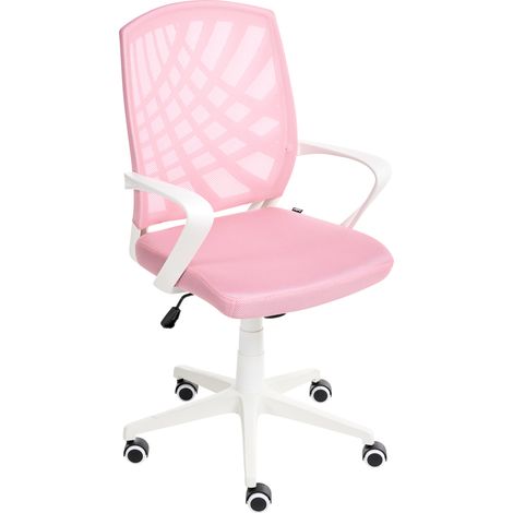 Silla de oficina reclinable de poliéster estructura blanca negro giratorio ajustable rosa Bonny (1/5)