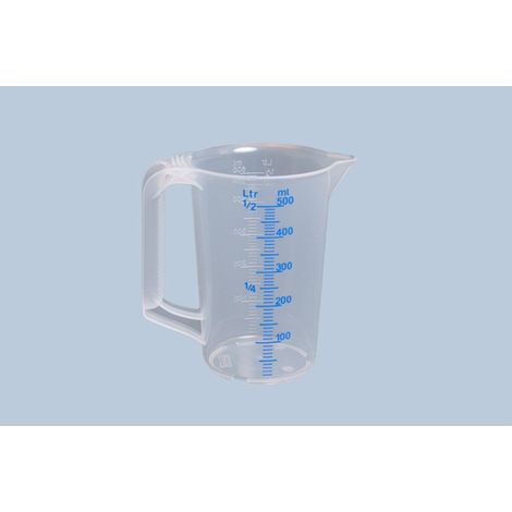 Hünersdorff Messkanne 500 ml, PP, 2 Skalen geschlossener Griff, transparent