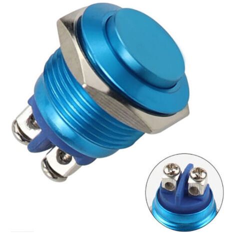 BUNTHAUS Interrupteur à bouton-poussoir en métal, 220 V, 16 mm, étanche, rond, en acier inoxydable, à réinitialisation automatique, normalement ouvert, tête haute (bleu)