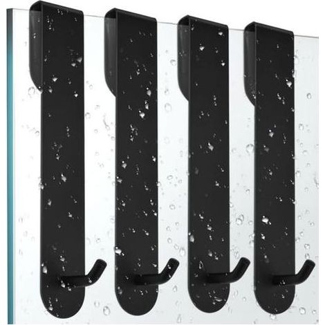4 PCS Crochet Douche Inox Porte Serviette Salle de Bain Inox Crochet pour Paroi de Douche Crochets pour Serviettes de Bain Porte Accroche Torchon Cuisine Noir Porte Manteau Porte sans Percage (1/4)